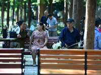 Senior citizens are relaxing at a park in Fuyang, China, on July 22, 2024. (