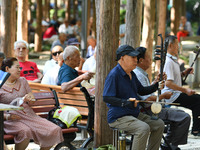 Senior citizens are relaxing at a park in Fuyang, China, on July 22, 2024. (