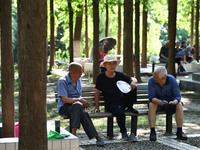 Senior citizens are relaxing at a park in Fuyang, China, on July 22, 2024. (