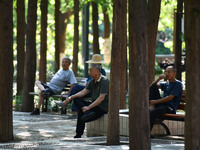 Senior citizens are relaxing at a park in Fuyang, China, on July 22, 2024. (