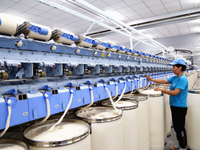 A worker is carrying out an inspection at a textile workshop in Aksu prefecture, Northwest China's Xinjiang Uygur autonomous region, on July...