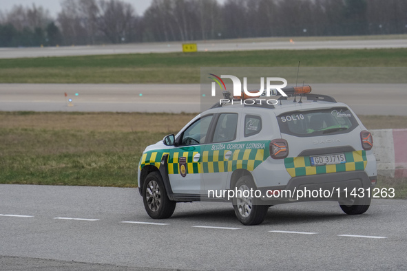 An airport security service (SOL) Dacia Duster car is being seen at Lech Walesa Airport (EPGD) in Gdansk, Poland, on April 1, 2024. 