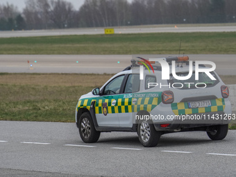 An airport security service (SOL) Dacia Duster car is being seen at Lech Walesa Airport (EPGD) in Gdansk, Poland, on April 1, 2024. (