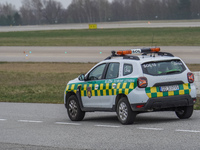 An airport security service (SOL) Dacia Duster car is being seen at Lech Walesa Airport (EPGD) in Gdansk, Poland, on April 1, 2024. (