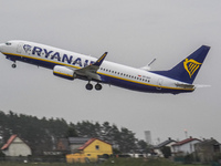 A Ryanair (SP-RST) plane is taking off from the airport tarmac at Lech Walesa Airport (EPGD) in Gdansk, Poland, on April 1, 2024. (