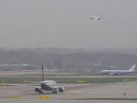 A Ryanair plane is taxiing on the airport tarmac at Lech Walesa Airport (EPGD) in Gdansk, Poland, on April 1, 2024. (