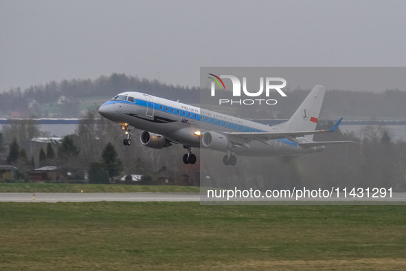 A PLL LOT (SP-LIM) plane is taking off from the airport tarmac at Lech Walesa Airport (EPGD) in Gdansk, Poland, on April 1, 2024. 