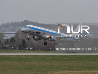 A PLL LOT (SP-LIM) plane is taking off from the airport tarmac at Lech Walesa Airport (EPGD) in Gdansk, Poland, on April 1, 2024. (