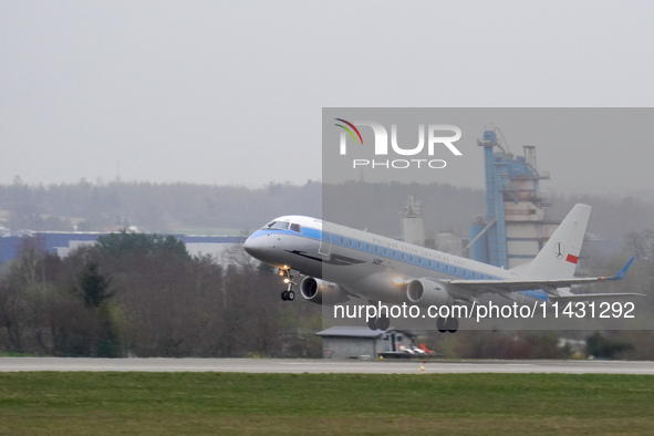 A PLL LOT (SP-LIM) plane is taking off from the airport tarmac at Lech Walesa Airport (EPGD) in Gdansk, Poland, on April 1, 2024. 