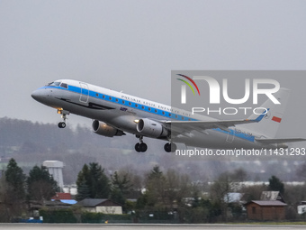 A PLL LOT (SP-LIM) plane is taking off from the airport tarmac at Lech Walesa Airport (EPGD) in Gdansk, Poland, on April 1, 2024. (