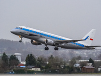 A PLL LOT (SP-LIM) plane is taking off from the airport tarmac at Lech Walesa Airport (EPGD) in Gdansk, Poland, on April 1, 2024. (