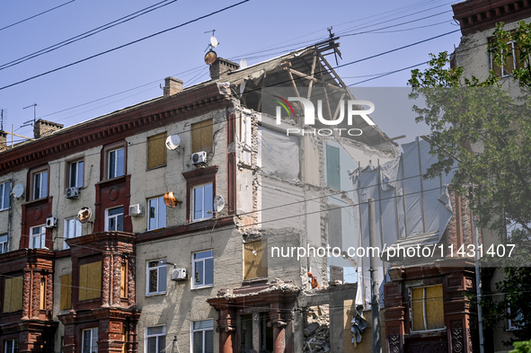 One of the sections of the five-storey apartment building at 44 Sobornyi Avenue that was destroyed by the Russian missile attack on October...