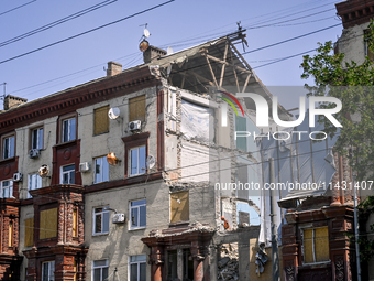 One of the sections of the five-storey apartment building at 44 Sobornyi Avenue that was destroyed by the Russian missile attack on October...