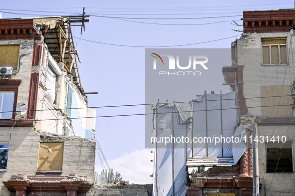 One of the sections of the five-storey apartment building at 44 Sobornyi Avenue that was destroyed by the Russian missile attack on October...