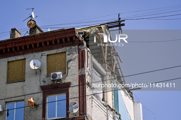 One of the sections of the five-storey apartment building at 44 Sobornyi Avenue that was destroyed by the Russian missile attack on October...