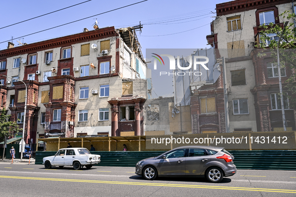 One of the sections of the five-storey apartment building at 44 Sobornyi Avenue that was destroyed by the Russian missile attack on October...