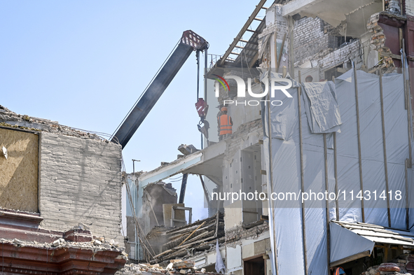 One of the sections of the five-storey apartment building at 44 Sobornyi Avenue that was destroyed by the Russian missile attack on October...