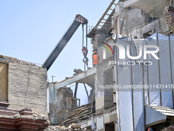 One of the sections of the five-storey apartment building at 44 Sobornyi Avenue that was destroyed by the Russian missile attack on October...