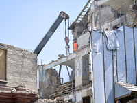 One of the sections of the five-storey apartment building at 44 Sobornyi Avenue that was destroyed by the Russian missile attack on October...