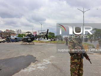 Bangladeshi military forces are patrolling on armored vehicles on the streets of Dhaka, Bangladesh, on July 22, 2024. (