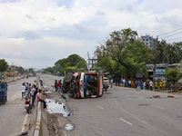 Bangladeshi military forces are patrolling on armored vehicles on the streets of Dhaka, Bangladesh, on July 22, 2024. (