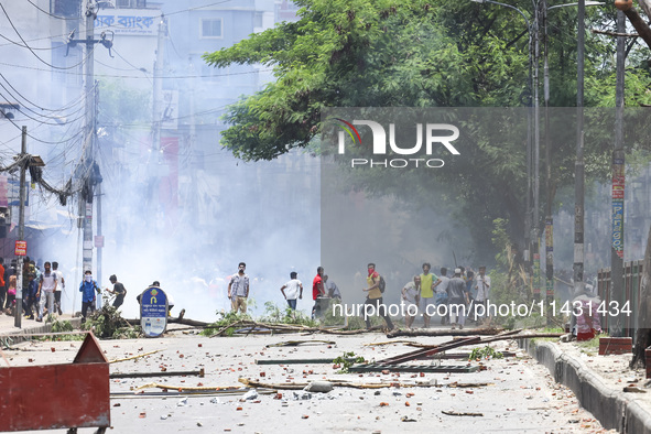 Students are clashing with police during a protest over a controversial quota system for government job applicants in Dhaka, Bangladesh, on...