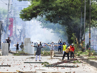 Students are clashing with police during a protest over a controversial quota system for government job applicants in Dhaka, Bangladesh, on...