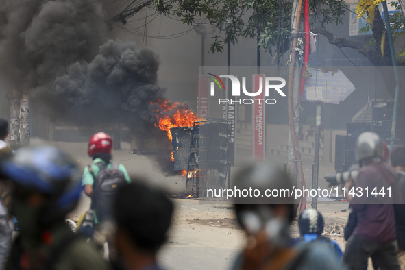 Students are clashing with police during a protest over a controversial quota system for government job applicants in Dhaka, Bangladesh, on...