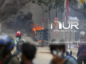 Students are clashing with police during a protest over a controversial quota system for government job applicants in Dhaka, Bangladesh, on...