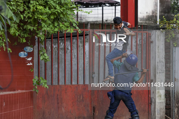 Students are clashing with police during a protest over a controversial quota system for government job applicants in Dhaka, Bangladesh, on...