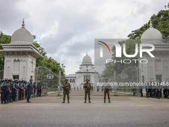 Bangladeshi military forces are patrolling on armored vehicles on the streets of Dhaka, Bangladesh, on July 21, 2024. (