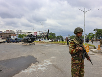 Bangladeshi military forces are patrolling on armored vehicles on the streets of Dhaka, Bangladesh, on July 22, 2024. (