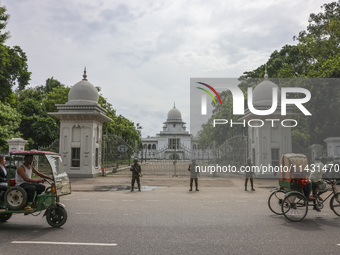 Bangladeshi military forces are patrolling on armored vehicles on the streets of Dhaka, Bangladesh, on July 22, 2024. (