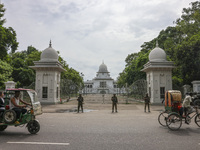 Bangladeshi military forces are patrolling on armored vehicles on the streets of Dhaka, Bangladesh, on July 22, 2024. (