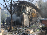 A damaged building is being seen in a residential area hit by a Russian guided bomb in central Kharkiv, Ukraine, on July 24, 2024. NO USE RU...