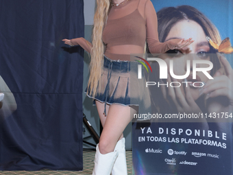 Mexican singer Karol Sevilla is posing during a press conference for the 'Luminova Tour' to promote her single ''Cenicienta'' at Belair Uniq...