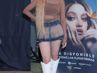 Mexican singer Karol Sevilla is posing during a press conference for the 'Luminova Tour' to promote her single ''Cenicienta'' at Belair Uniq...