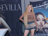 Mexican singer Karol Sevilla is posing during a press conference for the 'Luminova Tour' to promote her single ''Cenicienta'' at Belair Uniq...