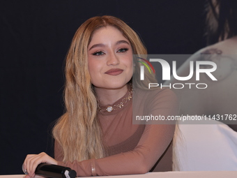 Mexican singer Karol Sevilla is speaking during a press conference for the 'Luminova Tour' and promoting her single ''Cenicienta'' at Belair...