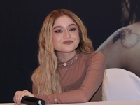 Mexican singer Karol Sevilla is speaking during a press conference for the 'Luminova Tour' and promoting her single ''Cenicienta'' at Belair...