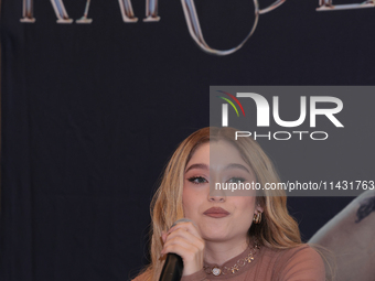 Mexican singer Karol Sevilla is speaking during a press conference for the 'Luminova Tour' and promoting her single ''Cenicienta'' at Belair...