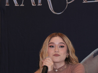 Mexican singer Karol Sevilla is speaking during a press conference for the 'Luminova Tour' and promoting her single ''Cenicienta'' at Belair...