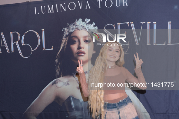 Mexican singer Karol Sevilla is posing during a press conference for the 'Luminova Tour' to promote her single ''Cenicienta'' at Belair Uniq...