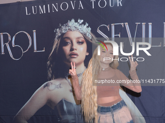 Mexican singer Karol Sevilla is posing during a press conference for the 'Luminova Tour' to promote her single ''Cenicienta'' at Belair Uniq...