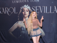 Mexican singer Karol Sevilla is posing during a press conference for the 'Luminova Tour' to promote her single ''Cenicienta'' at Belair Uniq...