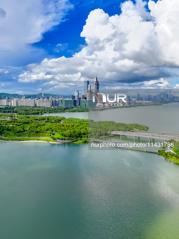 A view of the Shenzhen Bay Super Headquarters Base is under construction in the Nanshan district of Shenzhen city, South China's Guangdong p...