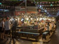 A general view is showing the South Korean traditional food court at Gwangjang Market in Seoul, South Korea. Gwangjang Market is being a tra...