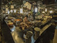 A general view is showing the South Korean traditional food court at Gwangjang Market in Seoul, South Korea. Gwangjang Market is being a tra...