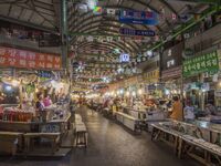 A general view is showing the South Korean traditional food court at Gwangjang Market in Seoul, South Korea. Gwangjang Market is being a tra...