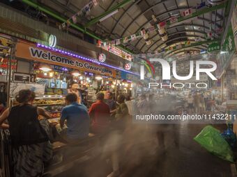 A general view is showing the South Korean traditional food court at Gwangjang Market in Seoul, South Korea. Gwangjang Market is being a tra...